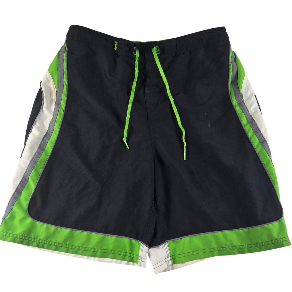 Nike Board Shorts Mens Large Black Green White Athletic Swim Trunks